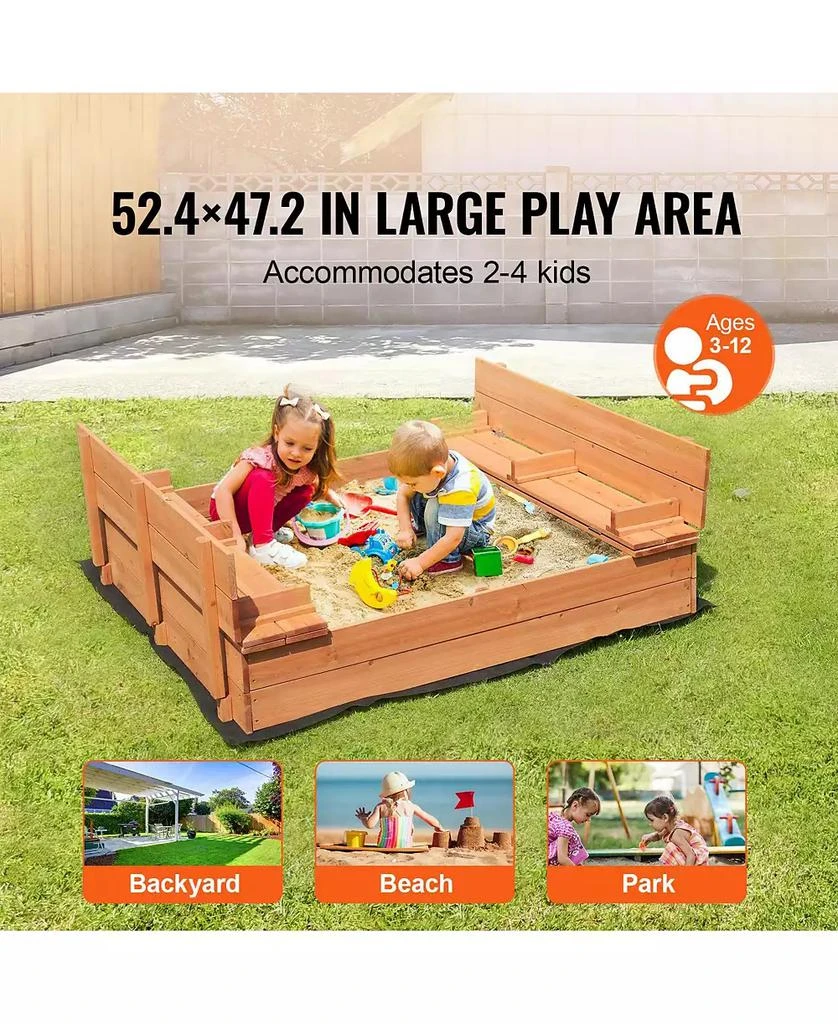 Slickblue Wooden Sandbox, 52.4 x 47.2 x 16.9 in Sand Box, Sand Pit with Foldable Bench Seats and Bottom Liner 8