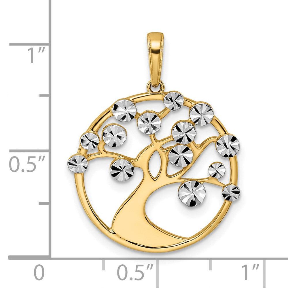 Diamond2Deal 14k Yellow Gold White Rhodium Diamond-cut Tree of Life Pendant