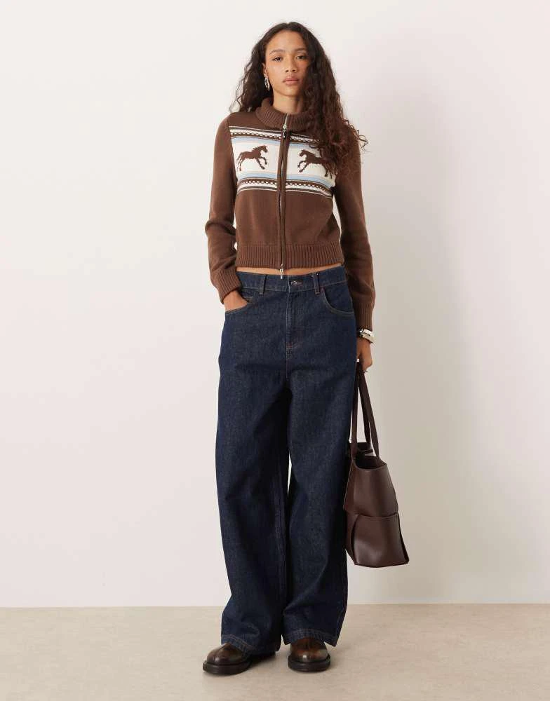 Abercrombie 
Fitch Abercrombie 
Fitch double zip foldover collar horse graphic cardigan in brown 2