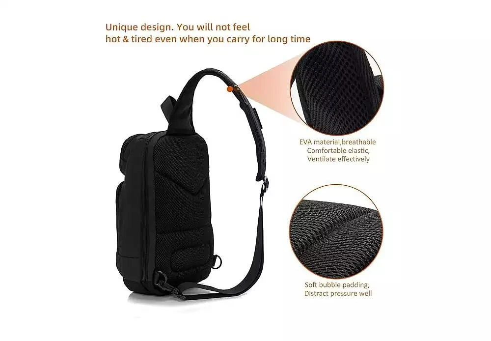 Wosofe 14 inch Sling Bag for Men,Black Crossbody Bag with USB Charging Port Fits 10.2inch iPad, Casual 5