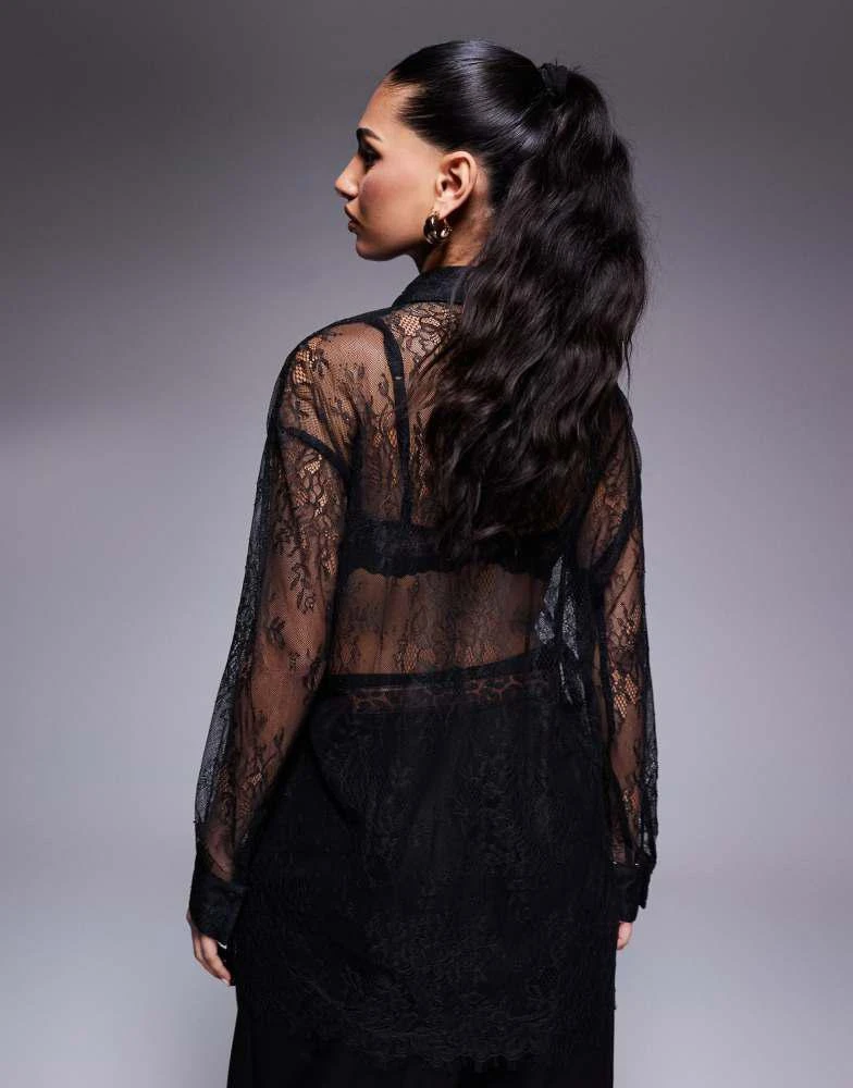 River Island River Island sheer lace shirt in black 4