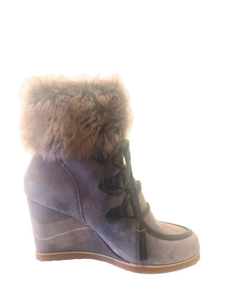 Cecelia New York Women's North Star Ankle Wedge Boot In Gray Faux Fur