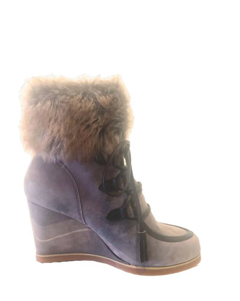 Cecelia New York Women's North Star Ankle Wedge Boot In Gray Faux Fur 2