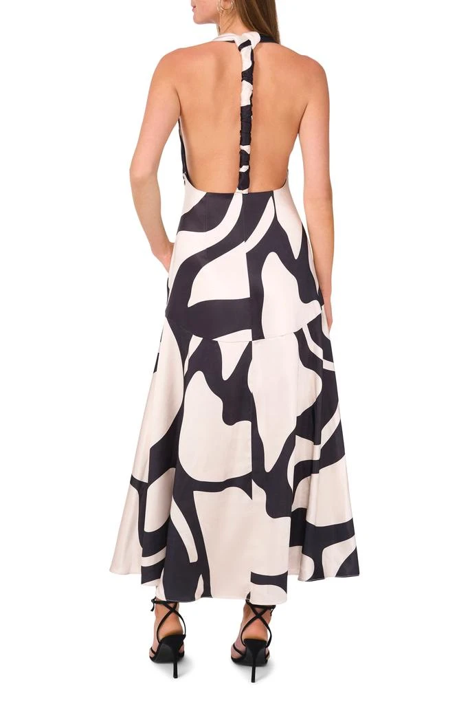 The Nia Abstract Print Halter Plunge Neck Dress