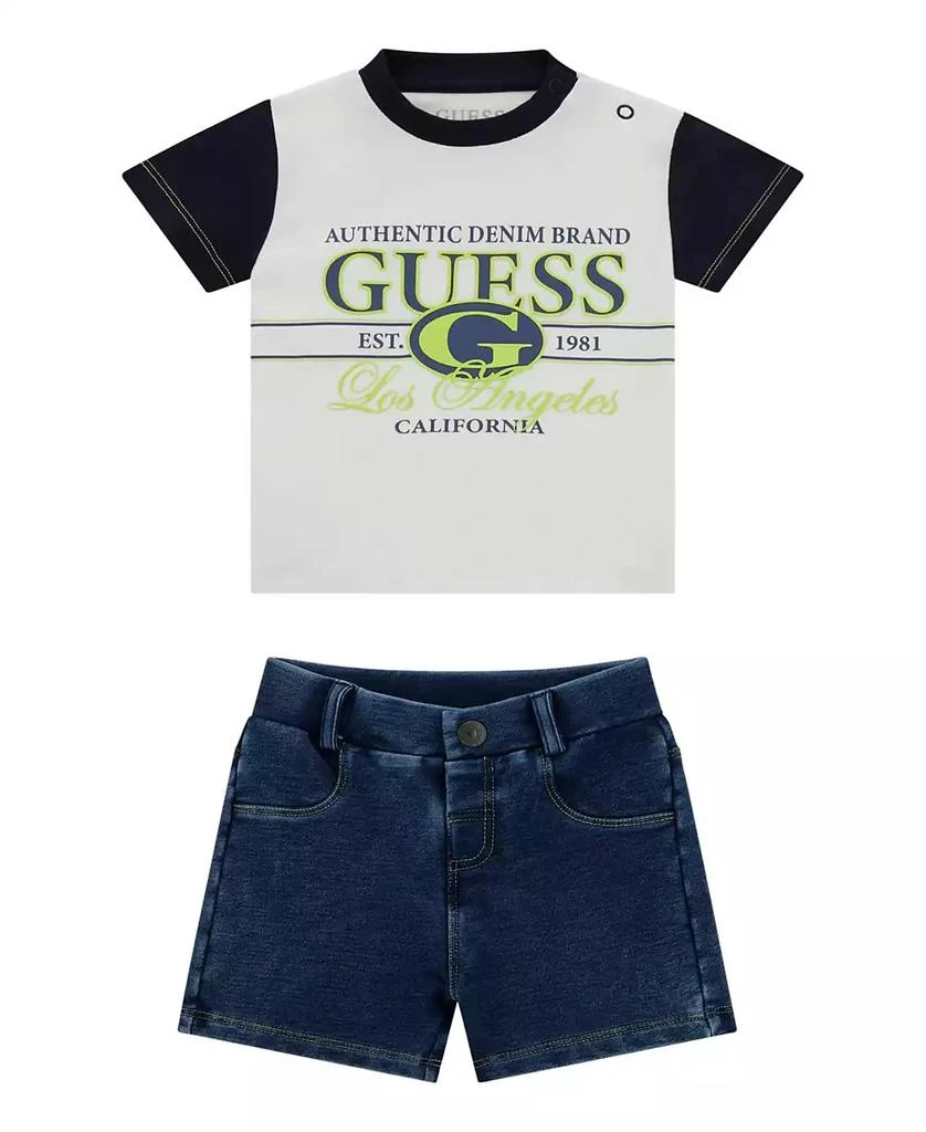 GUESS Baby Boys Short Sleeve T-Shirt and Knit Denim Shorts, 2-Piece Set 1