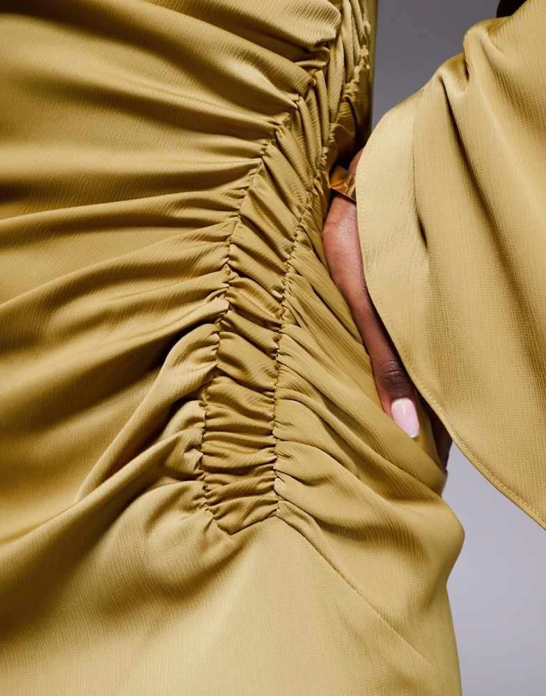 ASOS ASOS DESIGN exaggerated sleeve bias maxi dress with ruched waist in gold 2