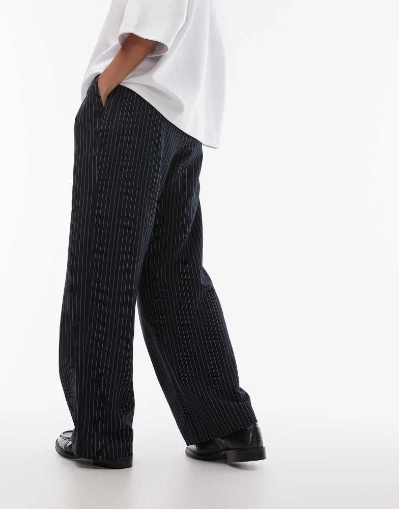 Topshop Topshop contrast stitch pinstripe jogger in navy 1