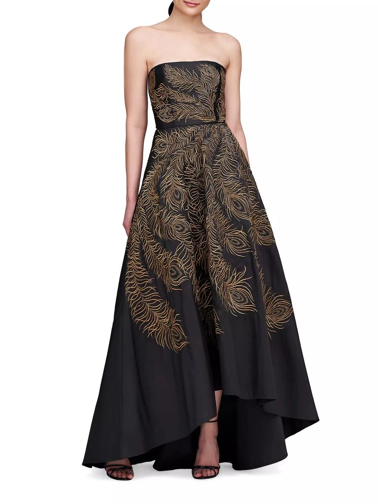 Theia Erica Feather-Embroidered Strapless Gown 2