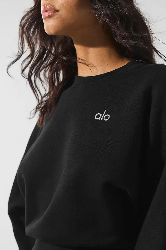 Alo Cropped Accolade Crewneck - Black - Hoodies - Free Shipping -  BeyondStyle