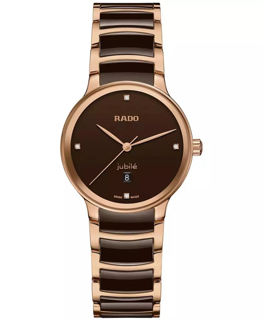 Rado Women's Swiss Centrix Diamond Accent Brown Ceramic & Rose Gold PVD Bracelet Watch 31mm 1