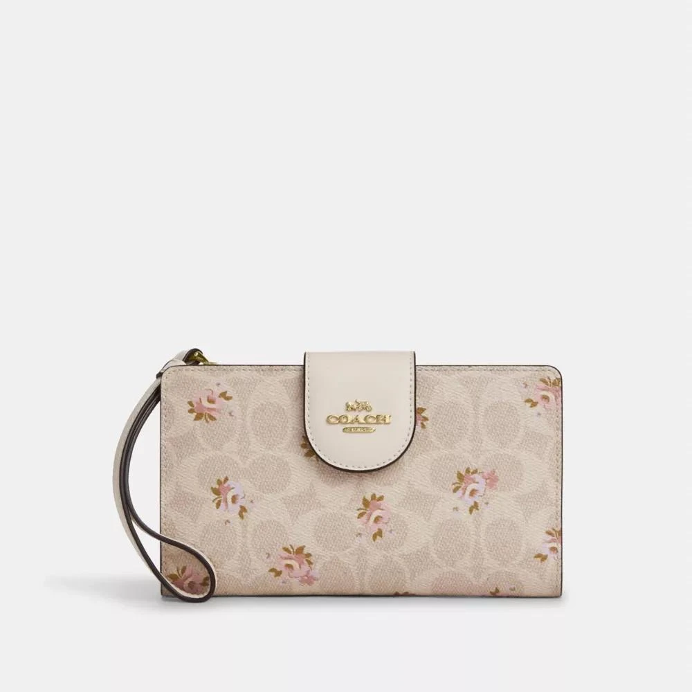 Coach Phone Wallet In Signature Canvas With Floral Print 1