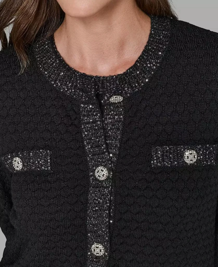 Karl Lagerfeld Paris Women's Crewneck Textured Cardigan 4