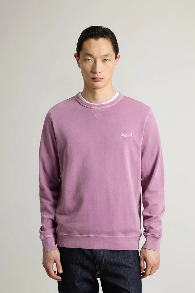 Woolrich Garment-Dyed Crewneck Sweatshirt in Light Pure Cotton - Men - Blue 1