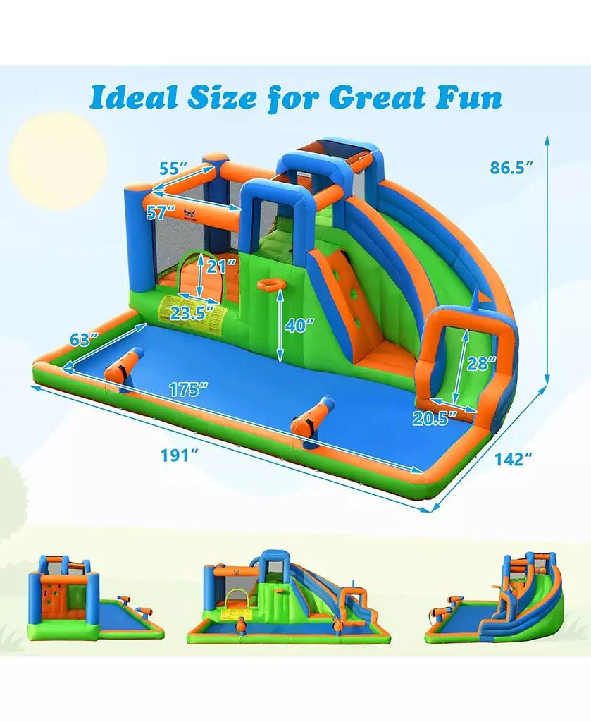 Gymax Inflatable Water Slide Giant Bounce Castle with Dual Climbing Walls and 735W Blower 2