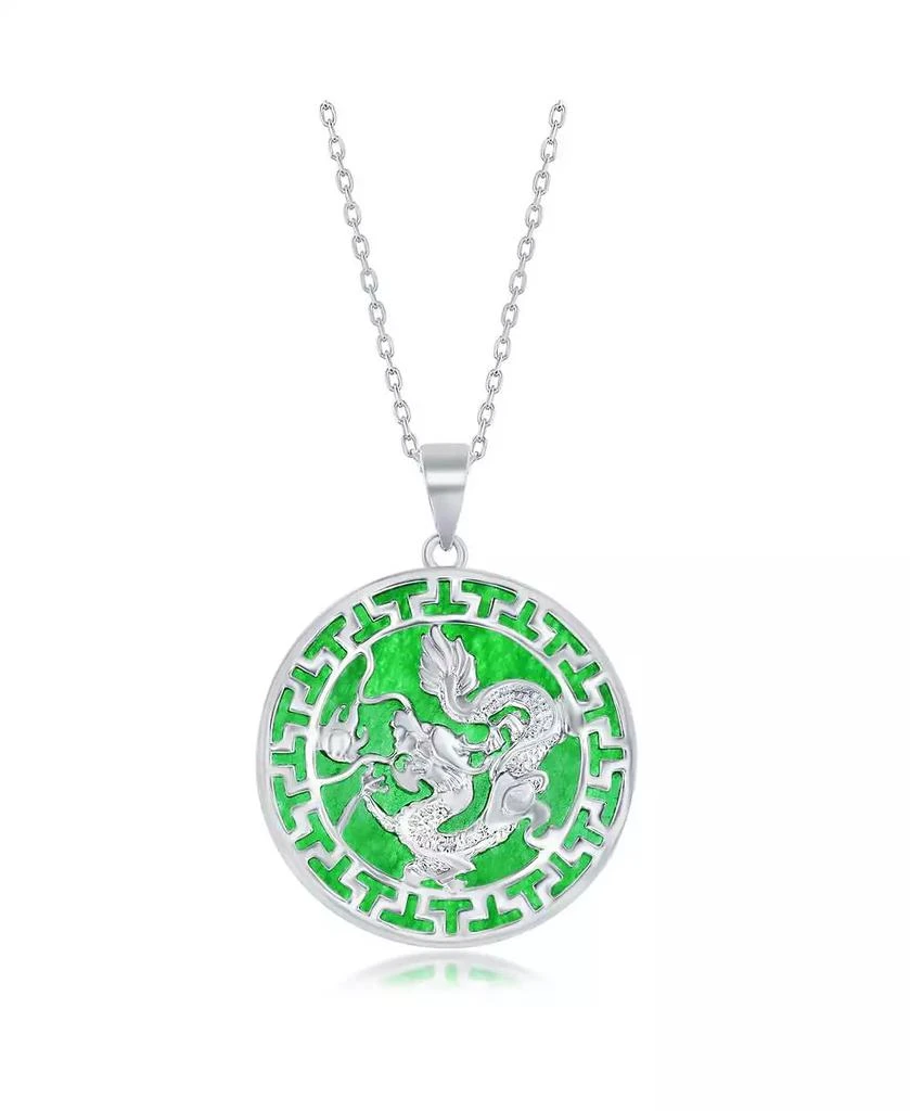 Caribbean Treasures Sterling Silver Round w/ Dragon Design Jade Necklace