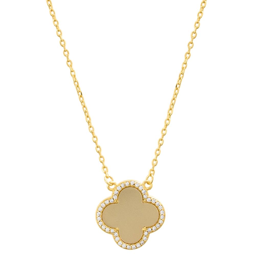 ADORNIA 14k Gold Plated Crystal Halo Matte Center Clover Necklace