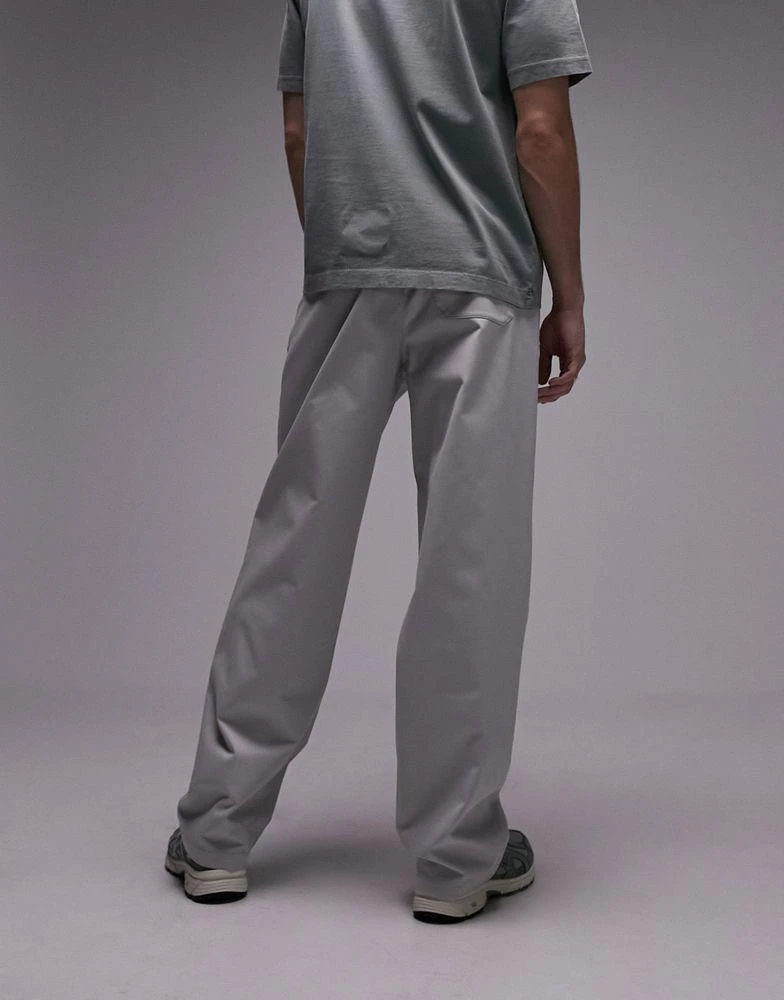 Topman Topman wide leg workwear chino trousers with pleats in grey 5