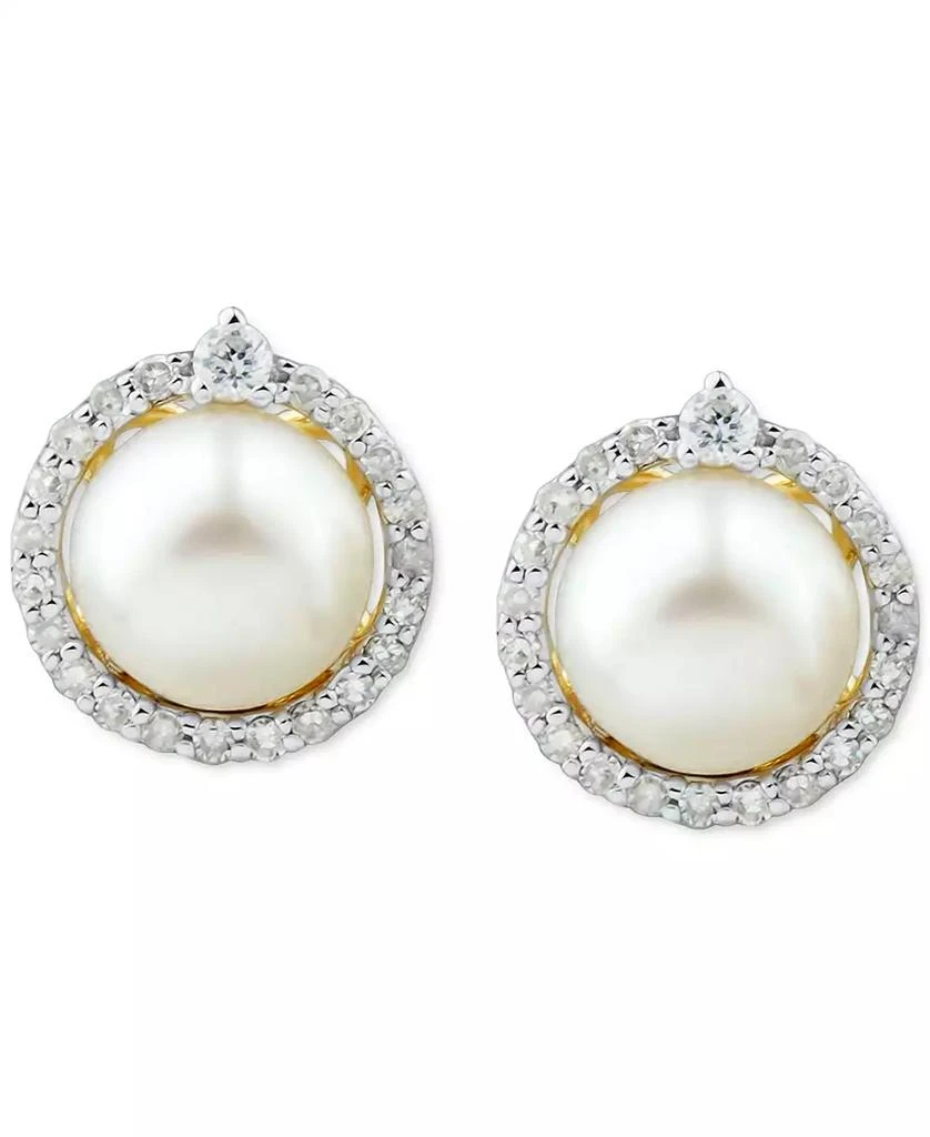 Honora Cultured Freshwater Pearl (6mm) & Diamond (1/6 ct. t.w.) Halo Stud Earrings in 14k White Gold 3
