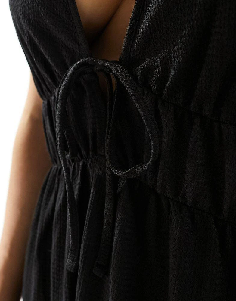 Y.A.S. Y.A.S  textured double strap tie front cami maxi dress in black 4