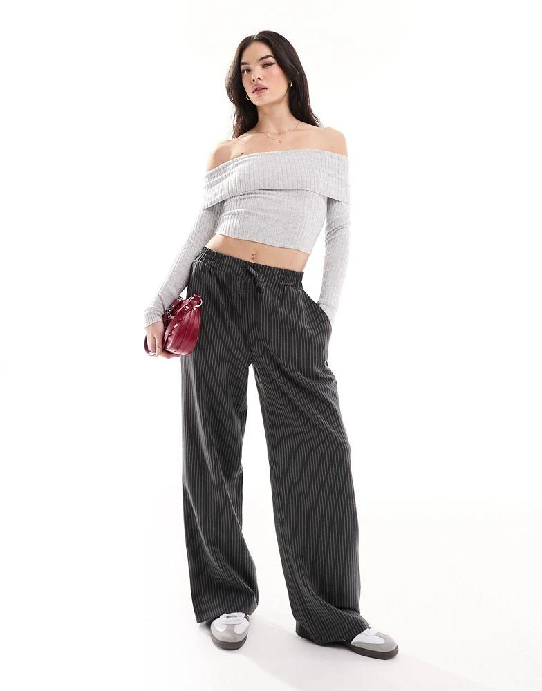 Bershka Bershka folded off the shoulder top in grey 2