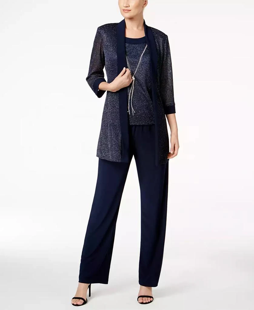R & M Richards Metallic Pantsuit, Shell & Necklace Set 4