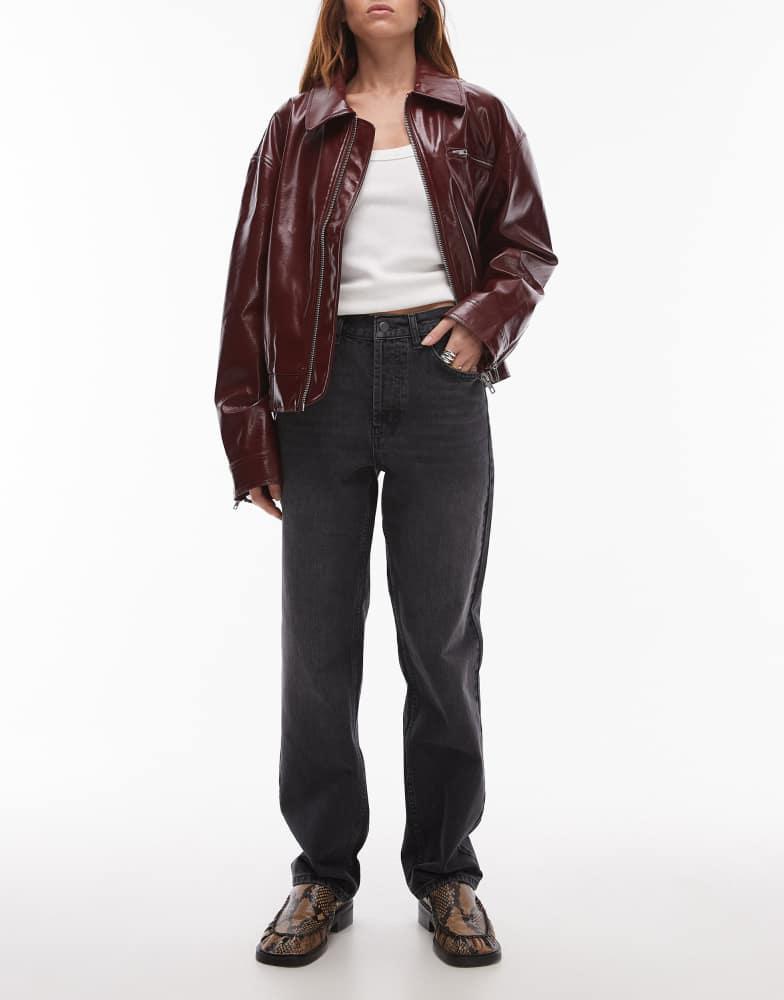 Topshop Topshop Runway mid rise straight jean in washed black