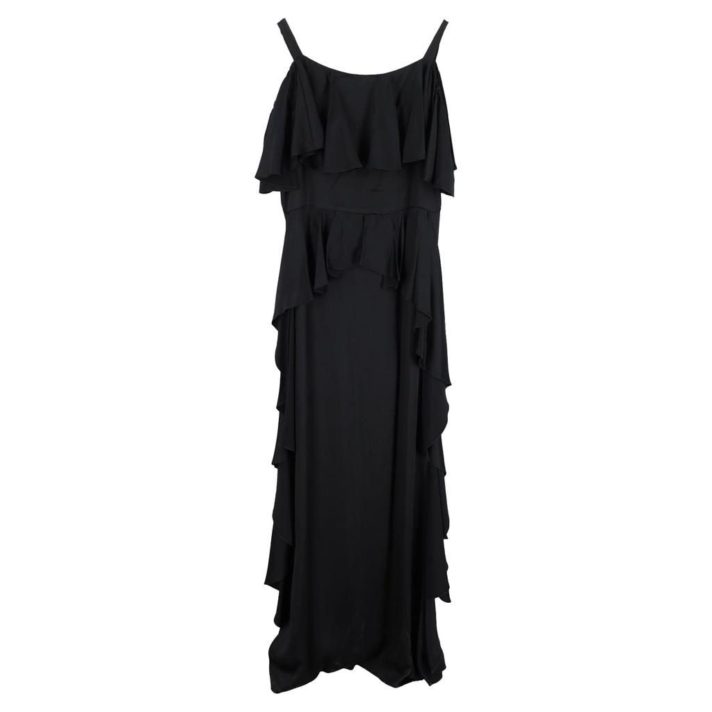 Temperley London Off-Shoulder Maxi Ruffled Dress in Black Acetate
