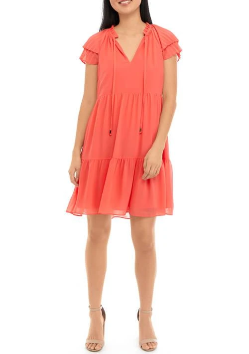 Vince Camuto Women
s Chiffon Float Dress with Wide Pleated Sleeve and Tassels