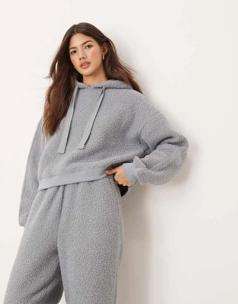 ASOS ASOS DESIGN lounge borg cropped hoodie & wide leg set in blue 2