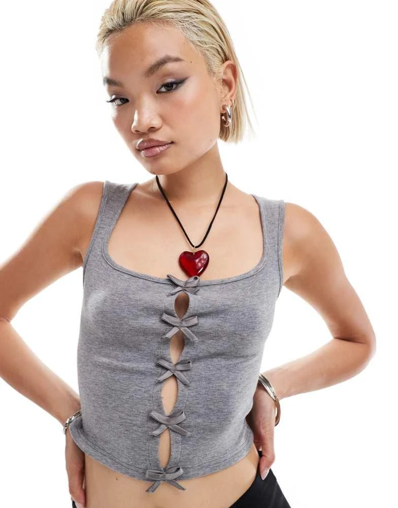 Motel Motel vonnie bow detail knitted vest in grey 1