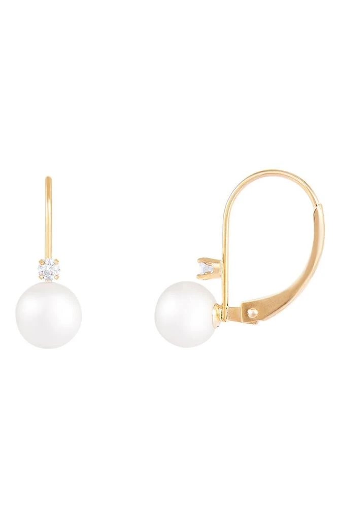 SPLENDID PEARLS 14K Gold 6.5–7mm Cultured Akoya Pearl & CZ Lever Back Earrings 1