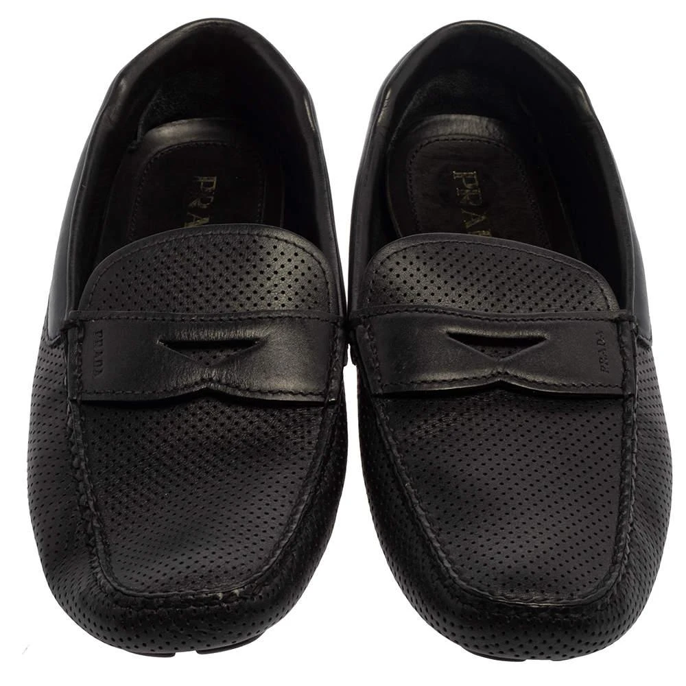 Men’s “Prada” Leather & perforated Black Leather Slip-On Shoes PRADA Size 9.5 Black Perforated Leather Slip On Loafers  main image 2