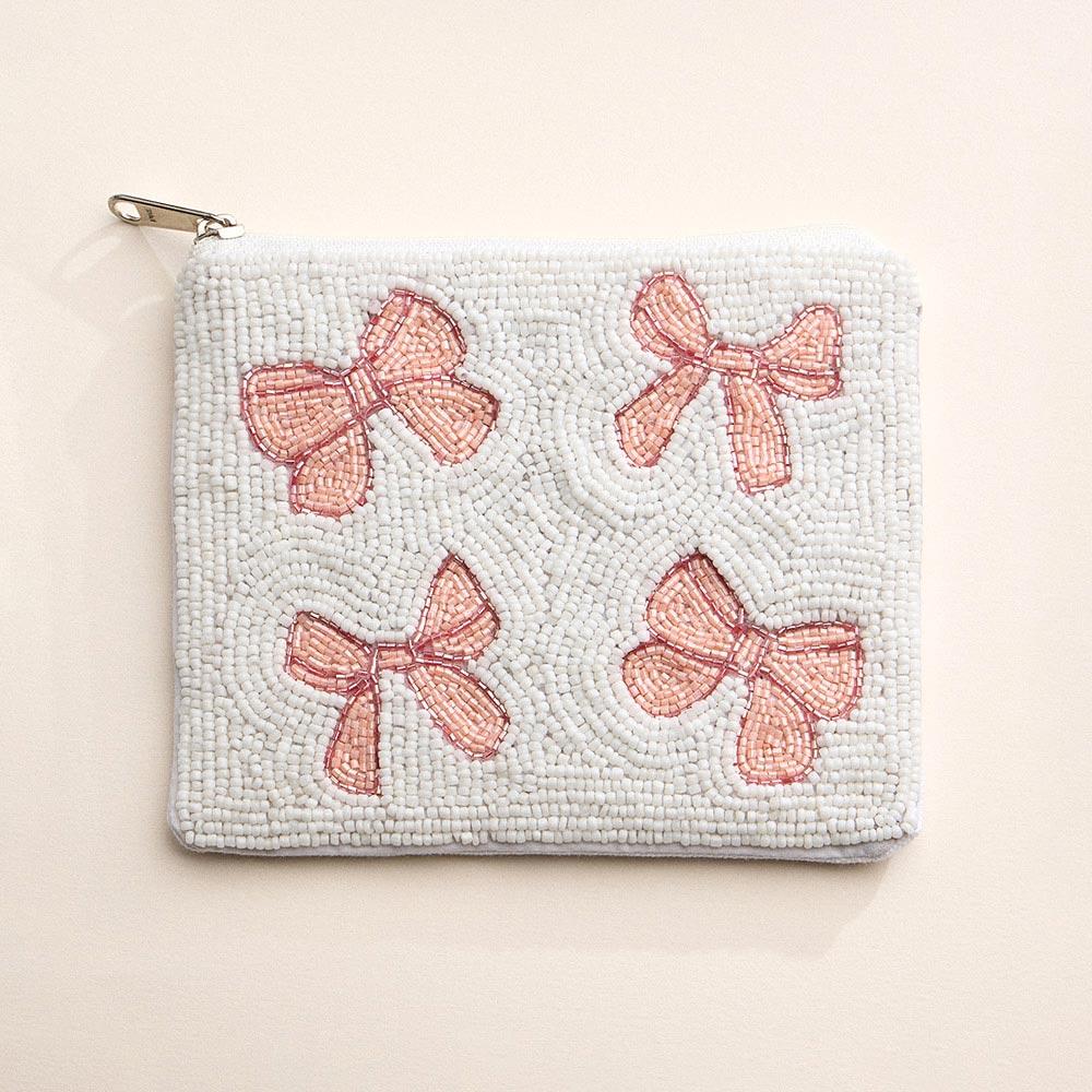 FASHNZFAB Bow Seed Beaded Mini Pouch Bag