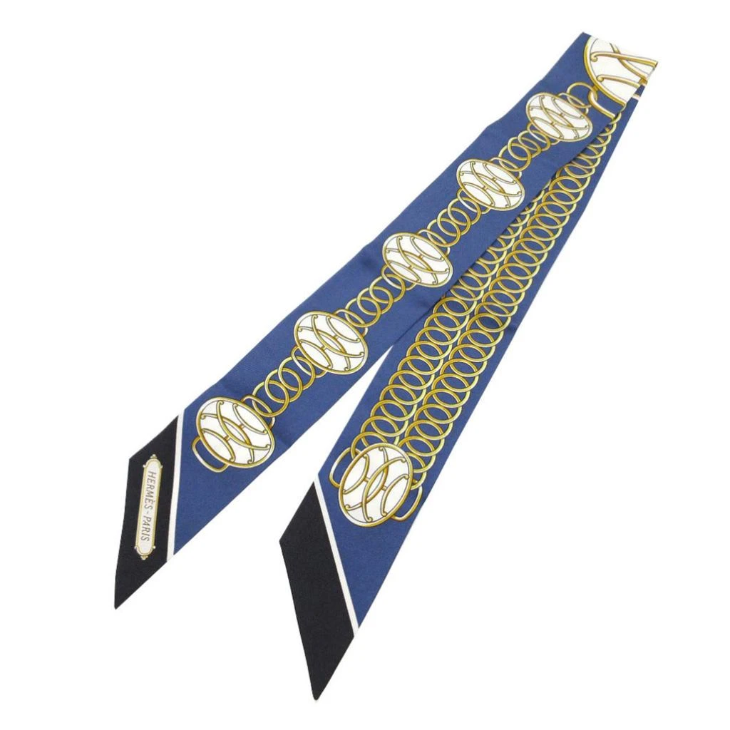 Hermes Twilly blue gold Silk Scarf (Pre-Owned)