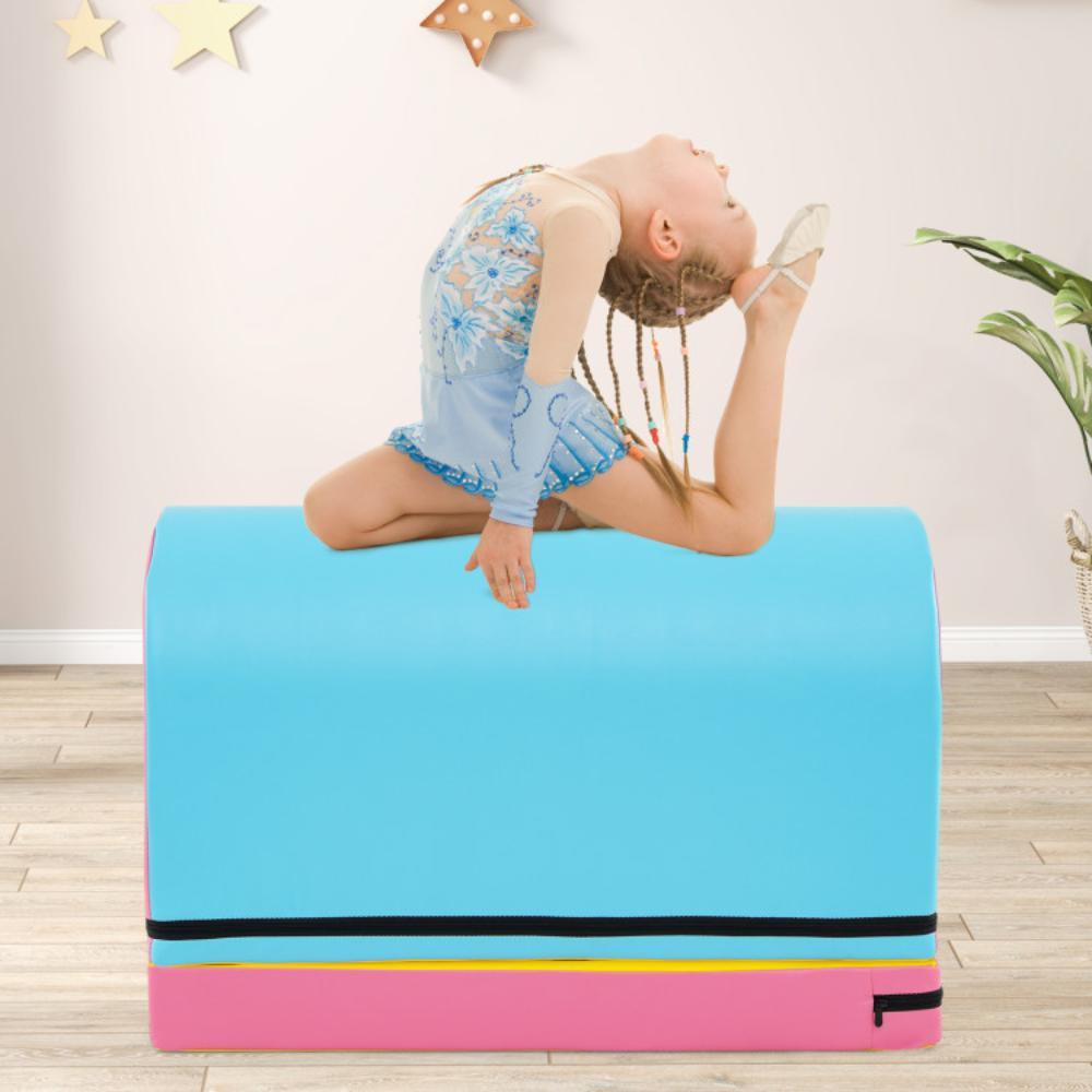 Hivvago Gymnastics Vaulting Box with Detachable Mat Carrying Handle for Kids-Blue