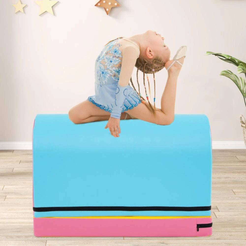 Hivvago Gymnastics Vaulting Box with Detachable Mat Carrying Handle for Kids-Blue 2