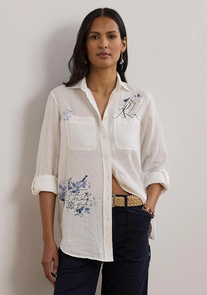 Ralph Lauren Petite Relaxed Fit Print Roll Tab Sleeve Shirt