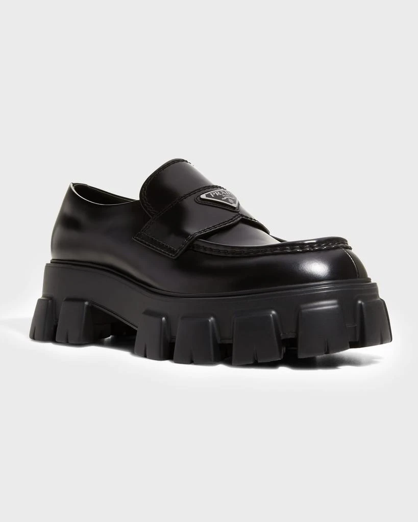 Prada Men's Monolith Lug-Sole Brushed Leather Loafers 2