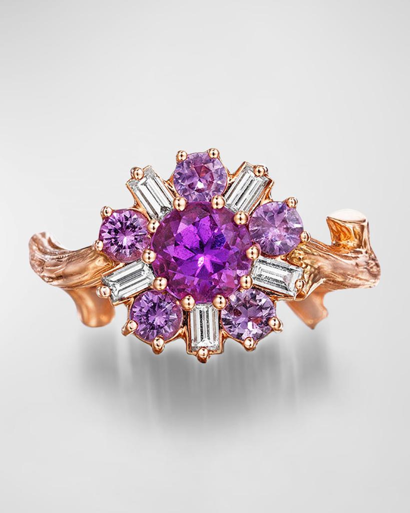 Mimi So 18K Rose Gold Wonderland Ballerina Ring with Pink Sapphire and Diamond Flower, Size 6