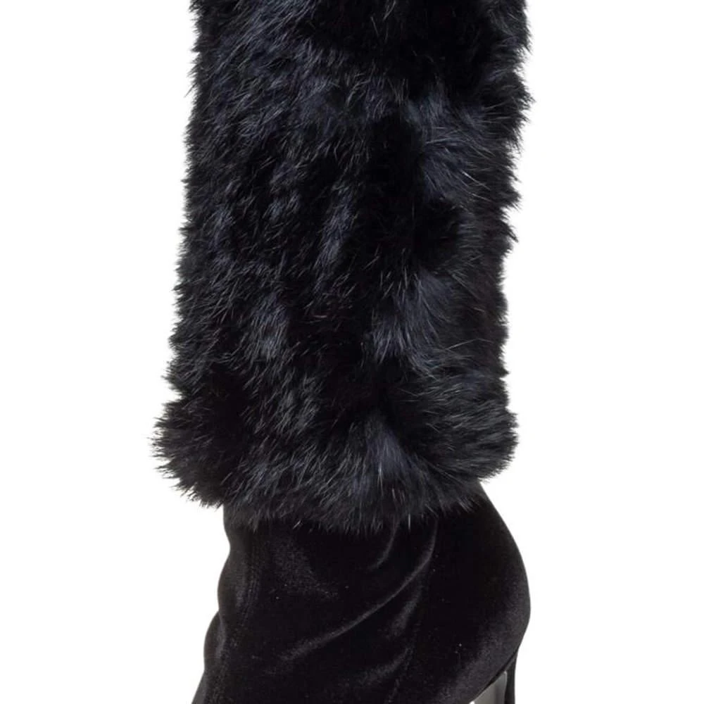 Giuseppe Zanotti Giuseppe Zanotti Black Stretch Fabric And Fur Bimba Knee High Boots Size 40 8