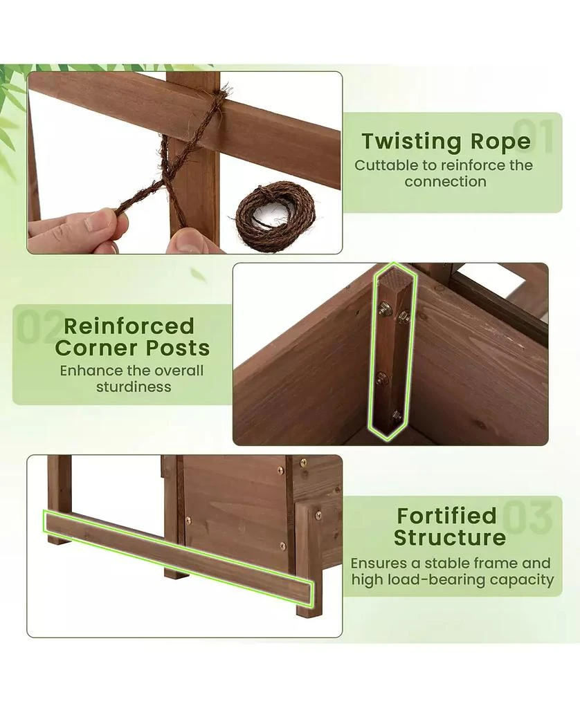 Gymax 2PCS Raised Garden Bed w/Trellis Drainage Holes Legs Twisting Rope for Backyard 9