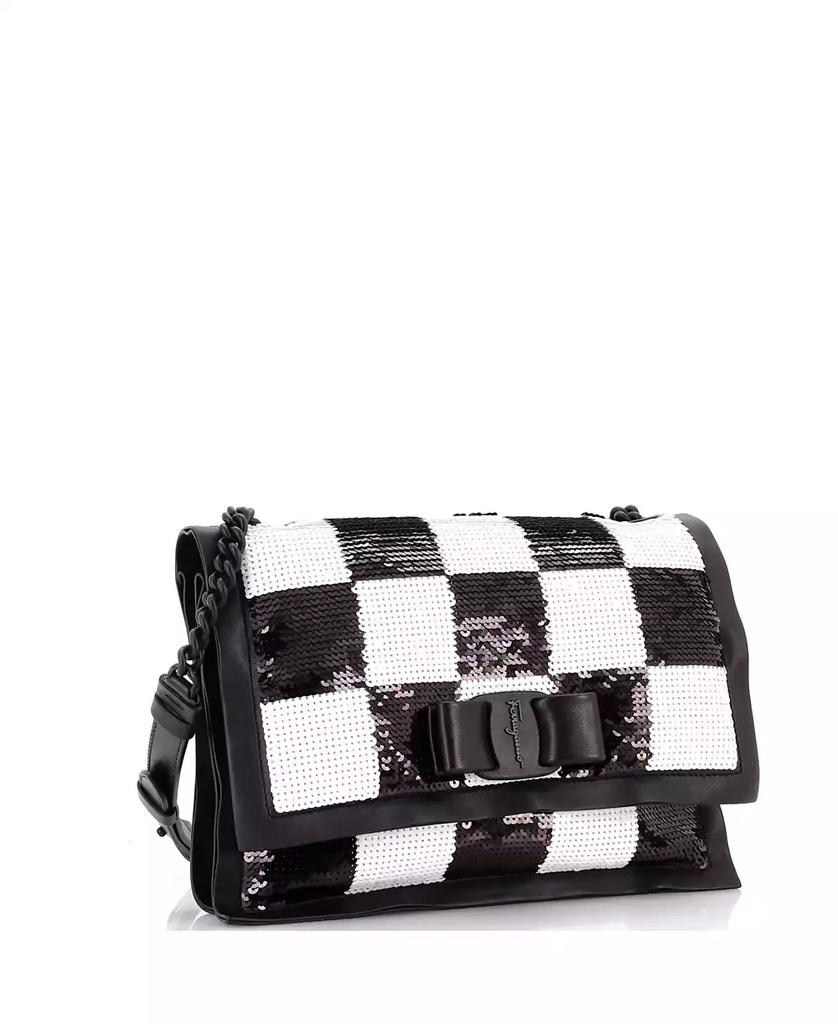 Pre-Owned Salvatore Ferragamo Small Viva Bow Flap Bag Sequin Embellished Leather