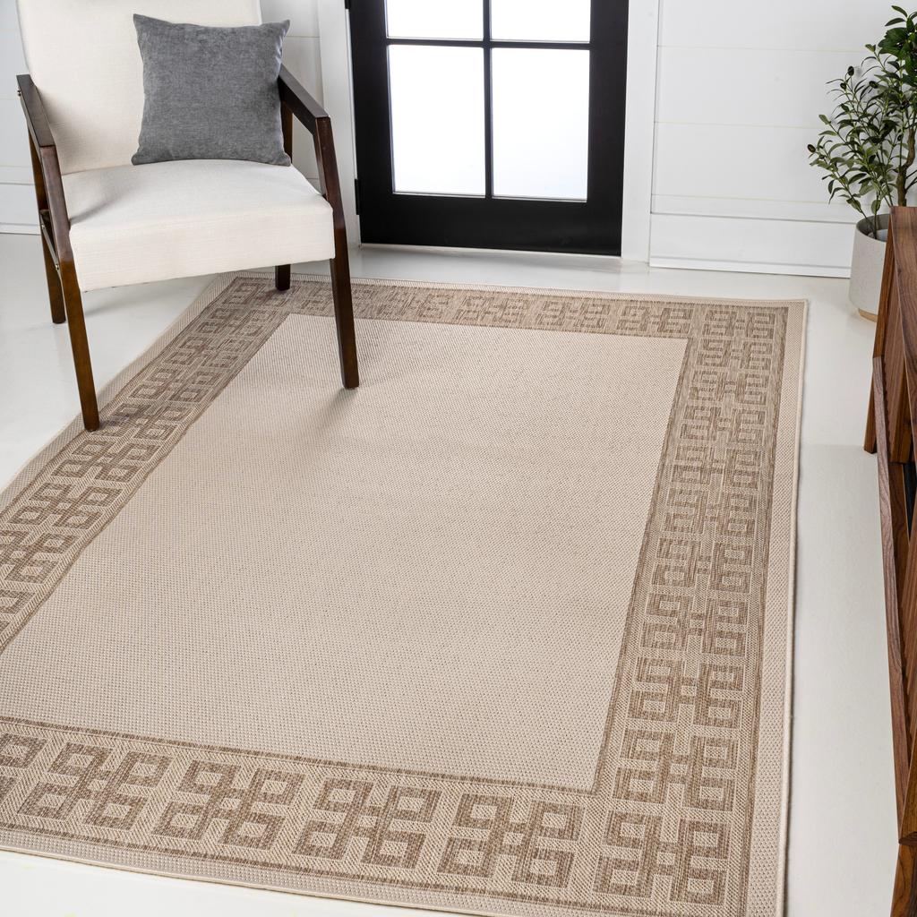 JONATHAN Y Athena Classic Geometric Border Cream/Beige Indoor/Outdoor Area Rug