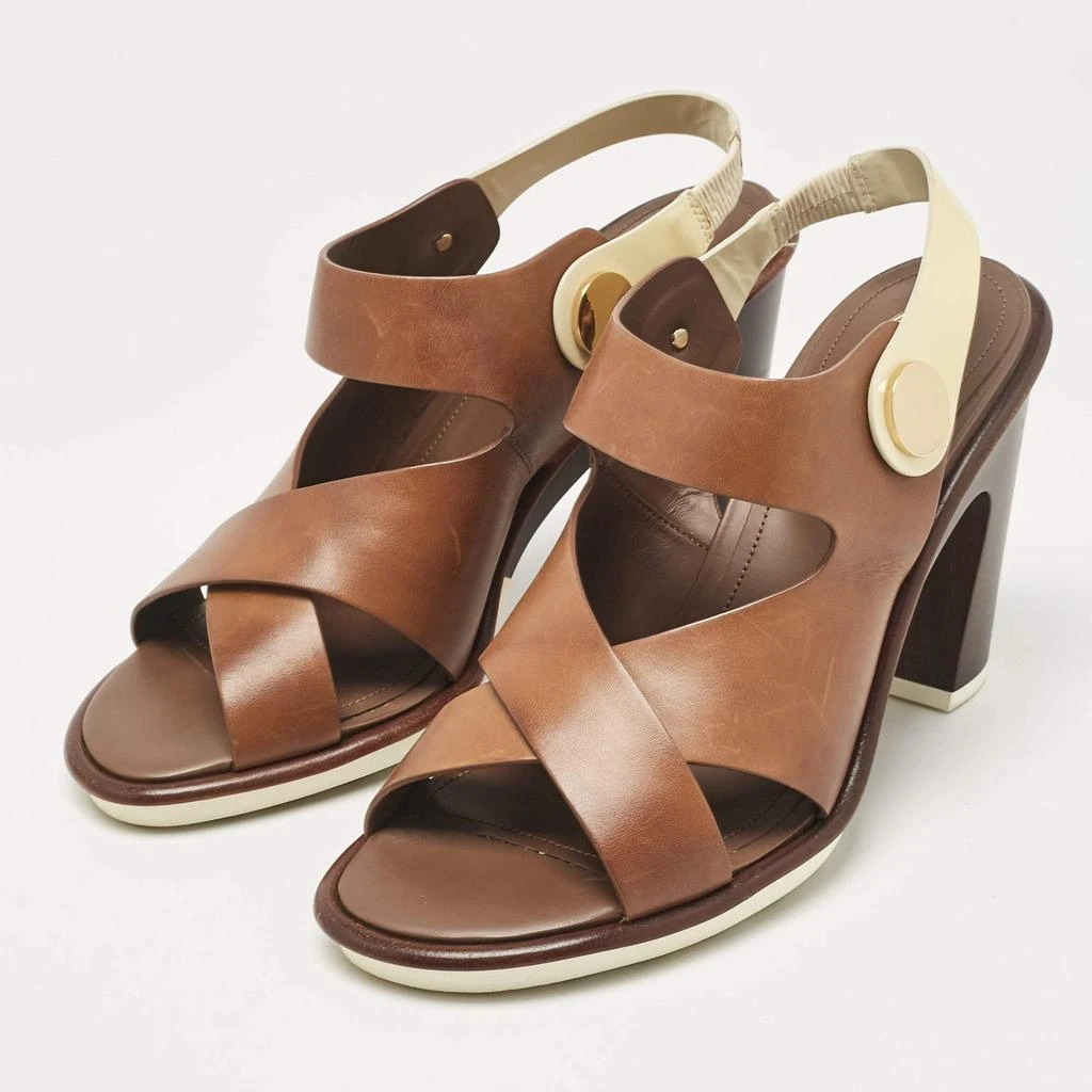 Tod's Tod's Brown/White Leather Block Heel Slingback Sandals Size 40 2