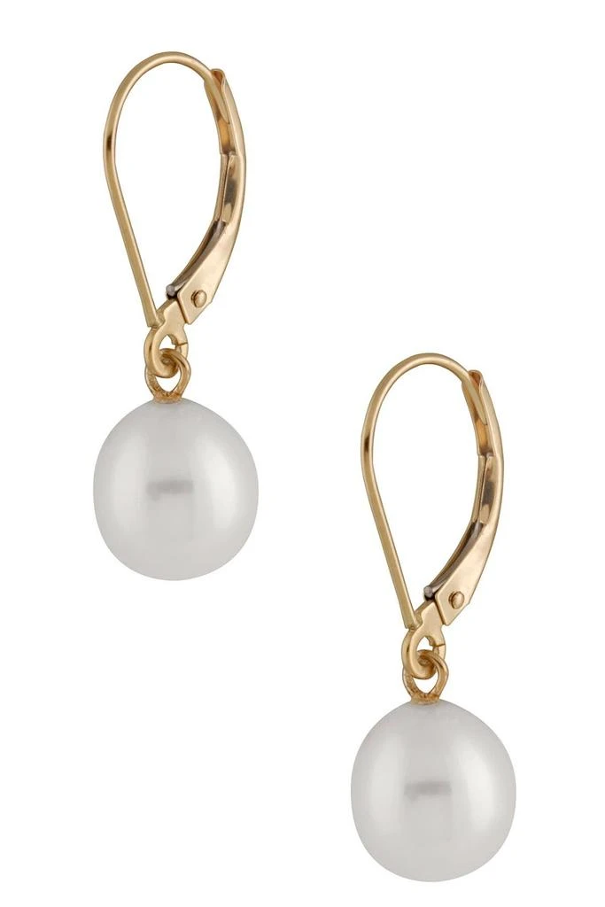Splendid Pearls 14K Gold 7-7.5mm White Freshwater Pearl Leverback Earrings 1