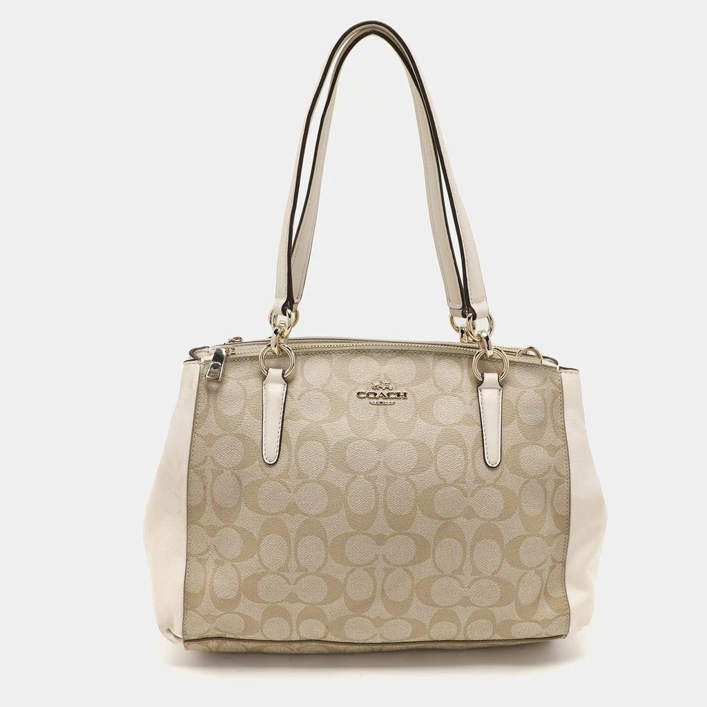 Coach Coach Beige/Off White Signature Coated Canvas and Leather Christie Carryall Satchel 1