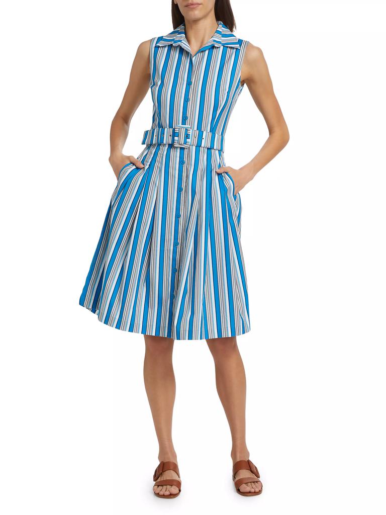 SAMANTHA SUNG Audrey Terry Stripe Stretch Cotton Shirtdress