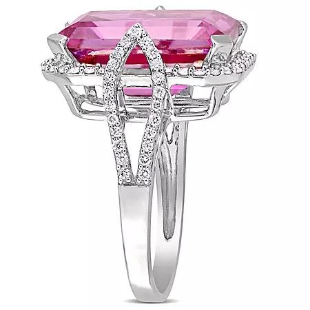 Gemstone Rings Pink Topaz and 0.45 CT. T.W. Diamond Cocktail Ring in 14K Gold 3