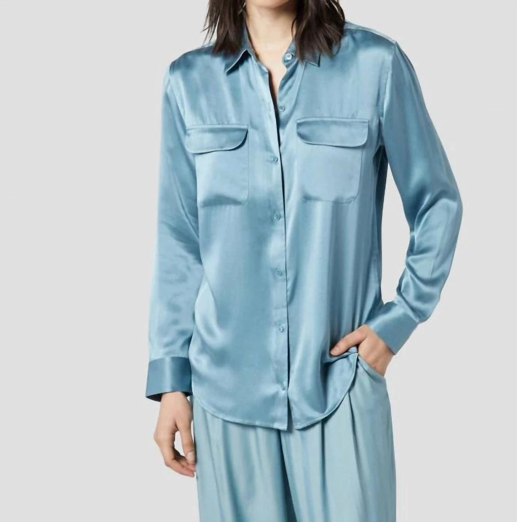 Equipment Signature Silk Satin Shirt In Smoke Blue 1
