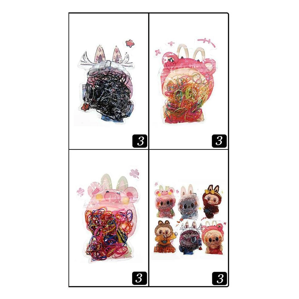FASHNZFAB 12PCS - Elastic Hairbands in Monster Bunny Character Pouches 2